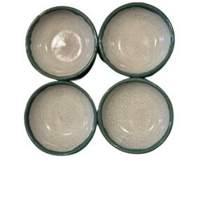 Vintage Pier 1 Crackle Distressed Cereal Bowls Coupe Pottery Beige Green 6.75"